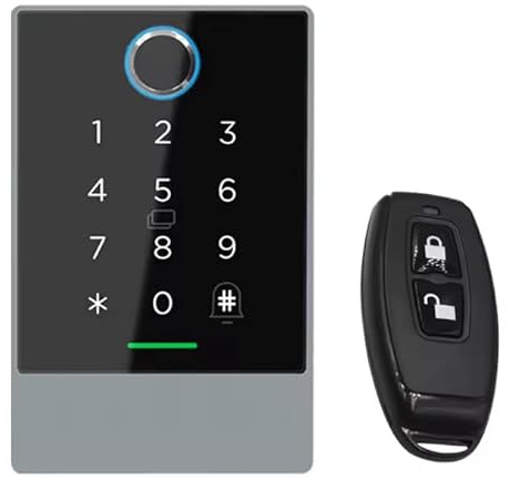 Kraslaw WLAN Codeschloss mit Fingerabdruck, NFC Kartenleser & PIN – Wasserdicht IP67, Relais NC/NO, App Steuerung, inkl. R1 Funkfernbedienung Smart