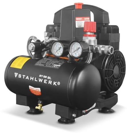 STAHLWERK Kompressor mit 3 L Tank (ST-38 BL) ölfrei & leise, 8 bar, 65 dB | 1,22 PS (0,9 kW), 170 l/min, Druckluftkompressor mit Brushless-Motoren, Silent-/Flüsterkompressor, Kolbenkompressor