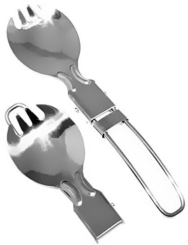 OUTDOOR SAXX® - Posate pieghevoli da campeggio, forchetta e cucchiaio in uno: risparmia bagagli, acciaio inossidabile, ultra leggere