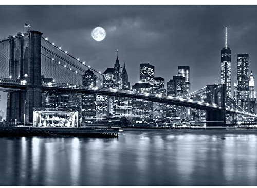 Runa Art Fototapete Brooklyn bridge nacht 352 x 250 cm Vlies Tapeten XXL Moderne Wandtapete Wohnzimmer Schlafzimmer Blau 9101011a