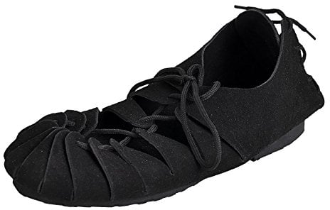 Elbenwald Mittelalter Bundschuhe mit Schnürung 36-48 Veloursleder schwarz - 48