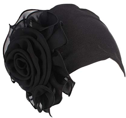 YONKOUNY Turban Hut Damen Sommer Elastisch Wraps Blumenmuster Kopftuch Chemo Hut Kopfbedeckung Kopfbedeckungen Kappe Kopfband Turban Mütze Beanie (Schwarz)