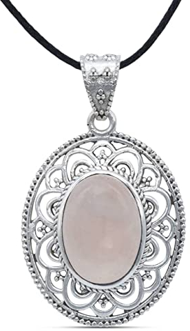 mantraroma Kettenanhänger 925 Silber Rosenquarz rosa Stein Edelstein Kettenanhänger Damen Sterling Silber Halskette Anhänger Geschenk (MAH-131-07)