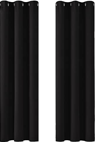 Deconovo Energy Saving and Noise Reducation Thermal Insualted Eyelet Blackout Curtains for Living Room Black 42 x 90 Inch 2 Panels