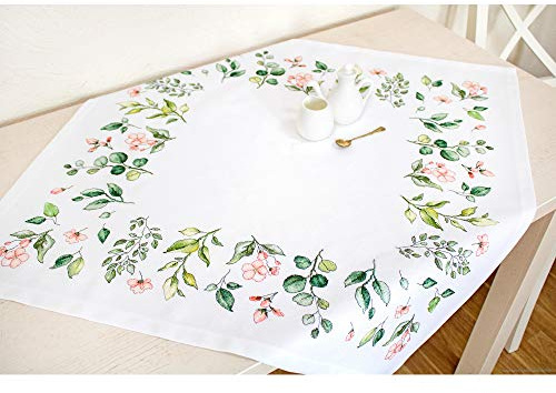 Luca-S FM018 Leaves and Blossoms Cross Stitch Kit Tablecloth Cotton Multi-Coloured 75 x 75 cm