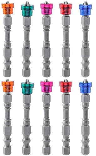 Gasea 10pcs Destornillador de Anillo de Color Phillips, Cabeza de Acero Magnética de Cruz PH2 Puntas de Phillips de Destornillador Bits