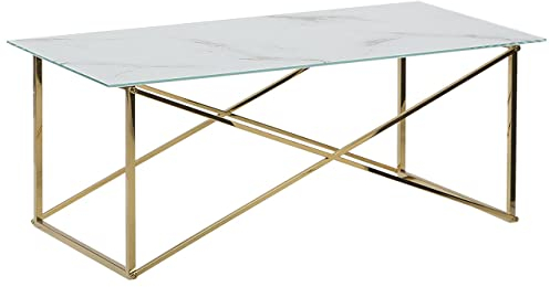 Beliani Couchtisch Marmor Optik Weiß und Gold Edelstahlgestell Gold 100 x 50 cm Glamour Wohnzimmer Kaffetisch Emporia