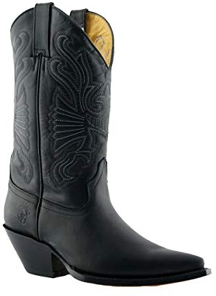 Grinders Buffalo Stivali Unisex di Pelle Nera Stile Cowboy 3