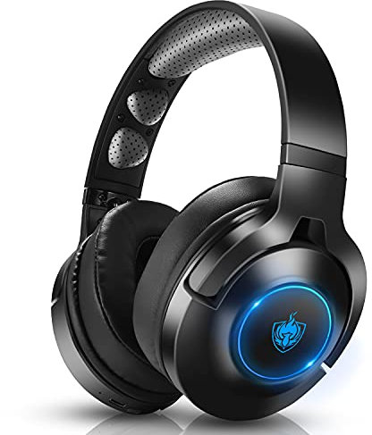 PHOINIKAS Gaming Headset, Gaming Headphone, for PS4/PS5/PC/Xbox One/Switch, 7.1 Stereo, with Mobile Phone Bluetooth Function, Noise Cancelling Microphone, 40H Playtime, Blue LED Light