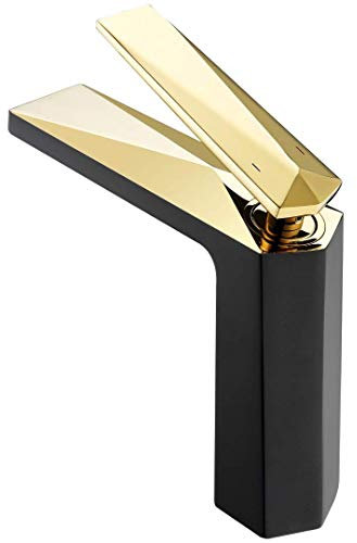 La Vie Luxus-King-Serie Badezimmer-Wasserhahn, 1 Loch, Einzelgriff, Messingkörper, Zinkgriff, Schwarz und Gold