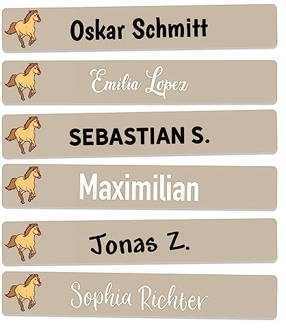 Sunnywall® Stifteaufkleber Pferd Namensaufkleber Kinder Schule 72 Stück Aufkleber für Stifte Namensetiketten Etiketten | schmale 49x7,5mm Kita Schulanfang