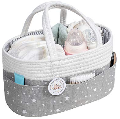 Portable Nappy Caddy with 3 Detachable Compartments – Grey Nursery Organiser Basket – Diaper Storage & Wipes Holder – Ideal Baby Shower Gift