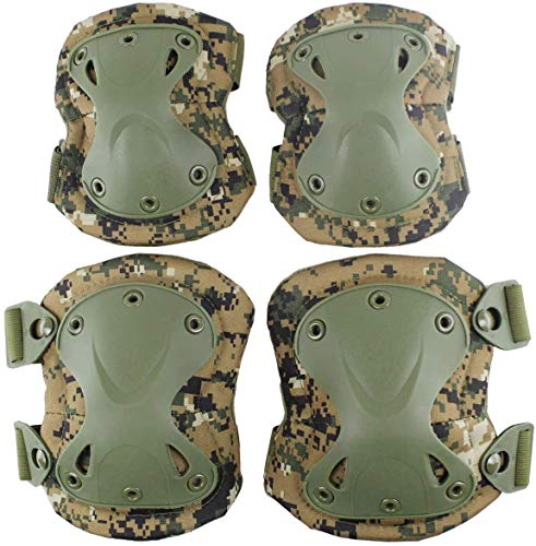 WarmHeartting Knieschützer & Ellbogenschützer Komplettset Camo, Gepolstert, mit Hartschalen Protektor zum Taktisch, Militär, Kampfeinsätze, Sport