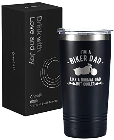 Onebttl Motorbike Gifts for Men, Tumbler Travel Coffee Mug, Dad Grandad Motorcycle Lover Biker Rider Father's Day, Christmas, Birthday, Stainless Steel 20oz/590ml - Cooler Biker Dad