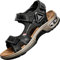 GILKUO Sandales Homme Cuir Été Confortable Randonnée Marche Scratchs Bout Ouvert Sandales de Sport Taille 43 Noir