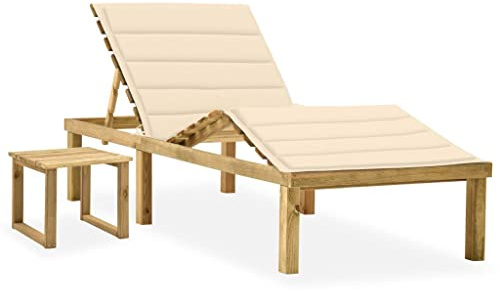 vidaXL Tumbona de Jardín con Mesa y Cojín Silla Asiento Patio Terraza Balcón Exterior Piscina Playa Cama Plegable Ajustable Madera de Pino Impregnada