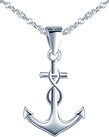 INFINIONLY Damen Halskette Anhänger, 925 silber halskette, Anchor halskette anhänger, anhänger mit anker und unendlichkeitssymbol, silber