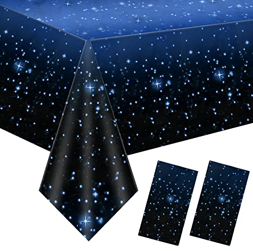 2 Stück Tischdecke, 137 * 274cm Blau wasserdichte Tischdecke, Plastik Tischdecken, Tischdecke Rechteckig mit Sternenklarer Himmel, Tischtuch Party Geburtstag Hochzeit Weihnachten Tischdecke