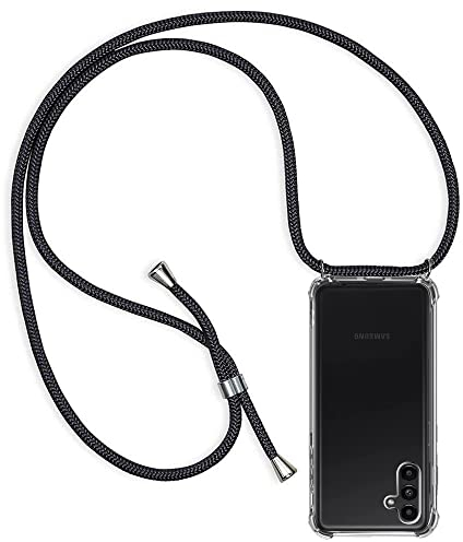 Handykette Hülle kompatibel mit Samsung Galaxy A13 5G / Samsung Galaxy A04S, Handyhülle Handy Necklace Hülle mit Band Schutzhülle Kordel zum Umhängen Transparent Weich TPU Silikon Tasche, Schwarz