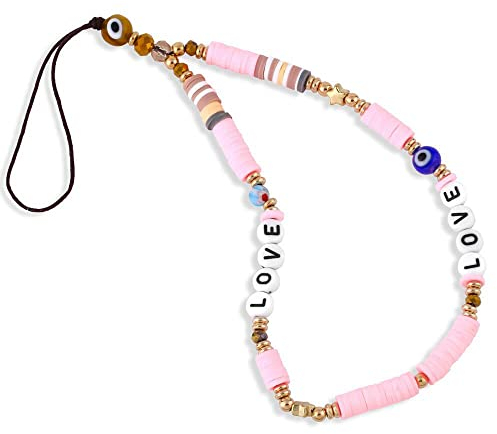 Zeayebsr 1 pièce rose bohème anti-perte chaîne de téléphone portable ceinture de téléphone portable rétro nouveau collier de perles acryliques collier de perles charme de téléphone portable chaîne