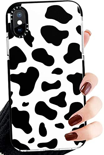 Abbery für iPhone X/iPhone XS Hülle Kuh Muster Durchsichtig Kuhflecken Druck Weiche klare Transparent mit Design Silikon HandyHülle Stoßfest Gummi süß Schutzhülle Kratzfest Case Cover Shell