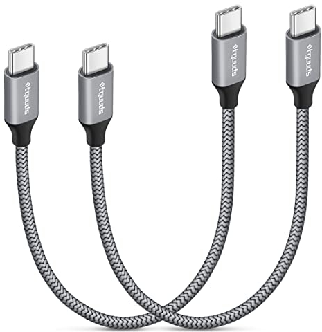 etguuds USB C auf USB C Kabel Kurz [30CM 2Stück], 60W USB Type C Ladekabel Nylon Schnellladekabel für iPhone 17 16 15 Pro Samsung Galaxy S24 S23 S22 Note 20 A53 A54 A55 A70 usw -Grau