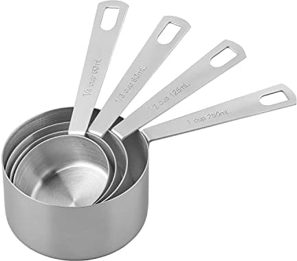 Tala Set de 4 Tasses Doseuses en Acier Inoxydable, Mesures en Millilitres et en Tasses, Empilables pour un Rangement Facile, Argent Métallique