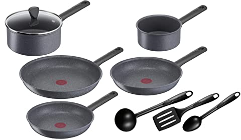 Tefal Natural On - Batteria da cucina 9 p, casseruole 16/20 cm + coperchio, padelle 24/26/30 cm, induzione, rivestimento antiaderente, confezione eco-responsabile, made in France G2809202