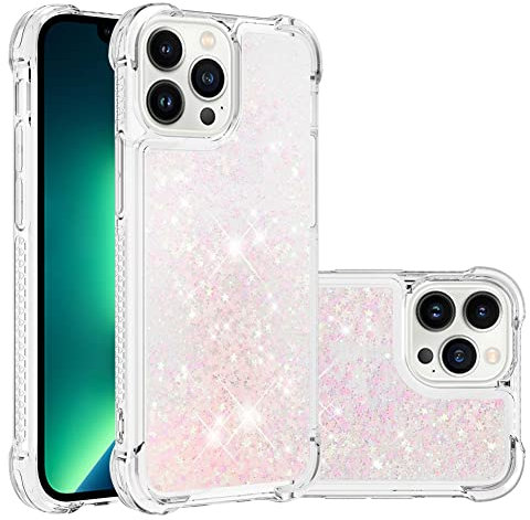 IMEIKONST Compatible with iPhone 13 Pro Glitter Case, Liquid Sparkle Quicksand Clear Transparent Sequin Slim Girls Soft TPU Bumper Silicone Shockproof Cover for iPhone 13 Pro. Star Pink YBW