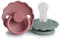FRIGG Daisy Lot de 2 sucettes | Sucette en silicone | Sans BPA | Fabriqué au Danemark | Tétine Cerise Symétrique | (Dusty Rose/Lily pad, Taille 2 (6-18 Mois))