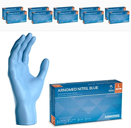 1000 Stück ARNOMED Einweghandschuhe Blau, Einmalhandschuhe L, Nitril Handschuhe, Nitrilhandschuhe puderfrei, Gummi-Handschuhe Einweg, Schutzhandschuhe, Handschuhe Nitril in XS, S, M, L, XL, XXL