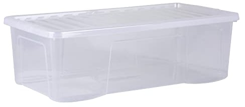 Wham Crystal 4x 62L Plastic Storage Boxes with Lids - Pack of 4. Clear, Long, Large, Stackable, Nestable (4x 62 Litre) Made in the UK
