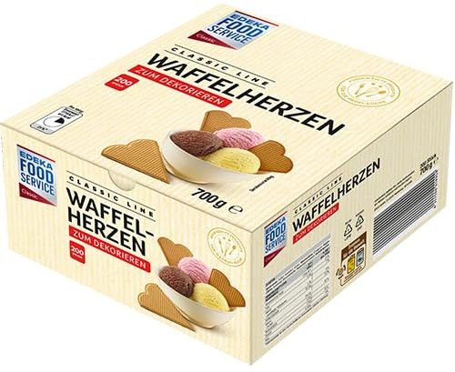 Eiswaffeln Herzwaffel 200 Stück | Herz Waffeln für Eis | Eiswaffeln in Herzform für Eisbecher | Großpackung für Eiscafés & Gastronomie