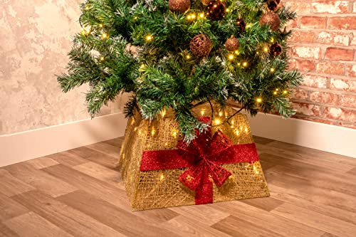 Grundig Weihnachtsbaumständer Geschenk – Weihnachtsbaum Kragen mit Weihnachtsbeleuchtung 40 LED-Lichter – Weihnachtsbaum Rock Korb – Weihnachtsbaum Standard 45x45x27,5cm – Christmas Tree Skirt Red
