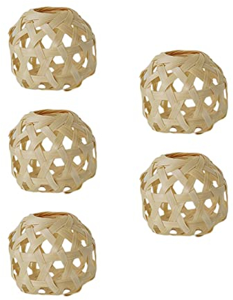 perfk Set mit 5 handgewebten Lampenschirmen aus Bambus, Kronleuchter, Lichtabdeckung, rustikale Kronleuchterabdeckung für Restaurant, Esszimmer, Hotel, KLEIN