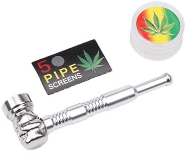 Pur-Pfeifen Set | Grinder/Crusher | 5 Edelstahlsiebe | Abschraubbarer Kopf | Leichte Reinigung | Smoking Pipe Pfeife Glas Rauchen | Gebrauch von Tabakwaren