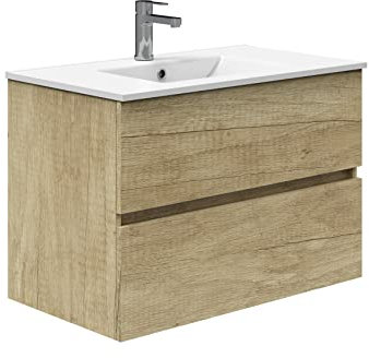 Baikal Mueble de Baño TRIX. Mueble 2 cajones, suspendido en Pared. Varios Acabados y Medidas. Mueble Montado. 2 Cajones 80 cm Nature