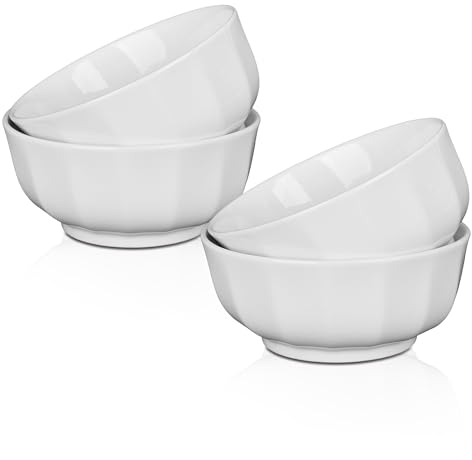 ALLUSEIT Müslischalen Keramik, 4 Teilige 1400ml Groß Suppenschalen, Porzellan Schale & Schüsseln Set für Salat Ramen Reis Pho Nudel Obst usm. Mikrowellenfest, Weiß Φ18cm