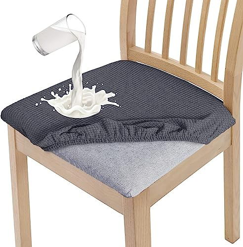 Granbest Stilvolle wasserdichte Esszimmerstuhl Sitzbezüge Set von 6, High Stretch Esszimmerstuhl Sitzkissen Schutzbezüge Waschbarer Sitzschutz für Bankett, Küche, Party, Hotel (6er Set, Grau)