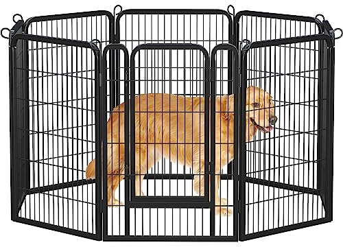 costoffs Foldable Dog Pen Indoor/Outdoor, 8 Metal Panels, 100 cm H, Black | Puppy Pen, Easy Entry, Flexible Shapes, Compact Storage, for Yard/RV/Camping, Puppy/Cat/Rabbit/Pig/Small Medium Animals