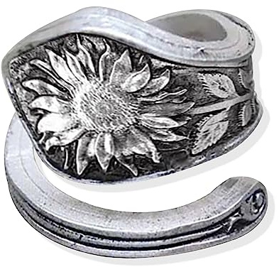 HUASAI Spoon Ring for Women Silver Vintage Dragonfly Spoon Ring Adjustable Sunflower Spoon Ring Statement Promise Wedding Ring Boho Extender Wrap Band Ring for Birthday Christmas Gifts, Metal