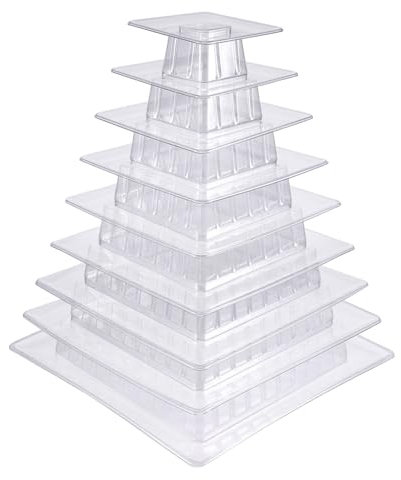 Yoiimiya 9 Tiers Square Macaron Tower Stand, Transparent Cake Stand Macaroon Display Rack Desserts Cupcake Plastic Holder Platter for Wedding, Birthday Party