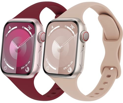 Schlank Sportarmband für Apple Watch Armband 40mm 41mm 44mm 45mm Ultra/2 49mm iWatch Armbänder 38mm 42mm 46mm Herren/Damen,Dünn Weich Silikon Band für Apfelband Series 10 9 8 7 6 5 4 3 2 Se 2nd