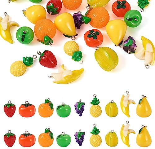 Pandahall Anhänger aus Kunstharz, Obst-Imitation, Apfel, Orange, Traube, Banane, Erdbeere, baumelnde Anhänger für Ohrringe, Armbänder, Halsketten, Schmuckherstellung, 27 Stück, Harz, Harz