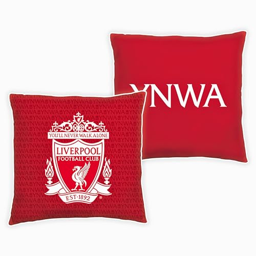Character World Liverpool FC offizielles rotes Kissen, superweich, beidseitig verwendbar, Football Club YNWA-Design, perfekt für jedes Schlafzimmer, Sofa oder auf dem Bett, 40 x 40cm