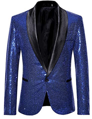 Glitzer Sakko Herren Goldene Hochzeit Party Pailletten Blazer Slim Fit Männer Anzug EIN Knopf Smoking Jackett Herren Weihnachten Silvester Party Glänzende Anzugjacke Performance-Kostüm