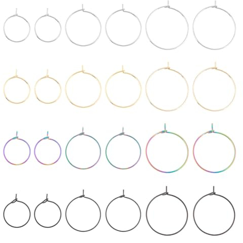 UNICRAFTALE 80 pièces 4 couleurs Anneau de Verre à Vin Acier Inoxydable Boucle D'Oreille 20mm Métal Verre à Vin Breloques Anneaux Pendants Perles Boucles D'Oreilles Cerceaux Fabrication de Bijoux