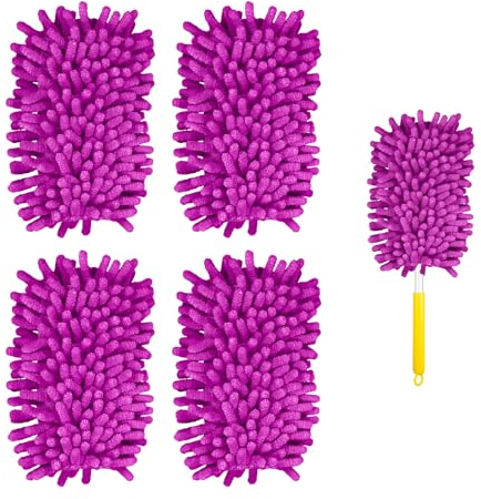 4 Pièces Recharge pour Swiffer, Microfibre Plumeau en Microfibre 360 Refills de Duster Dusters Lourds Hands pour le Nettoyage Compatible avec Swiffer (Violet)