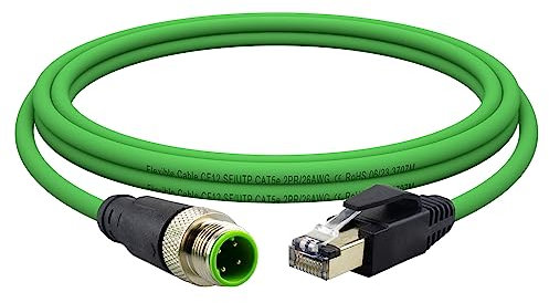 Lonlonty M12 4 Pin to RJ45 Shielded Cable Assembly, Industrial Field-wireable M12 4 Pin D Code Male to RJ45 Ethernet CAT5e Cable Assembly 3.3Ft Shielded Patch Cord (3.3Ft-Cat5e D code 4Pin)