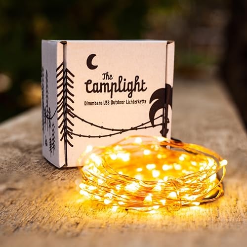 Camplight® - USB-C Lichterkette by The Sunnyside |robust |wetterfest |drinnen & draußen |Campingbeleuchtung, Gartenbeleuchtung |geringer Stromverbrauch |10m lang |100 LEDs |warmweiß |dimmbar